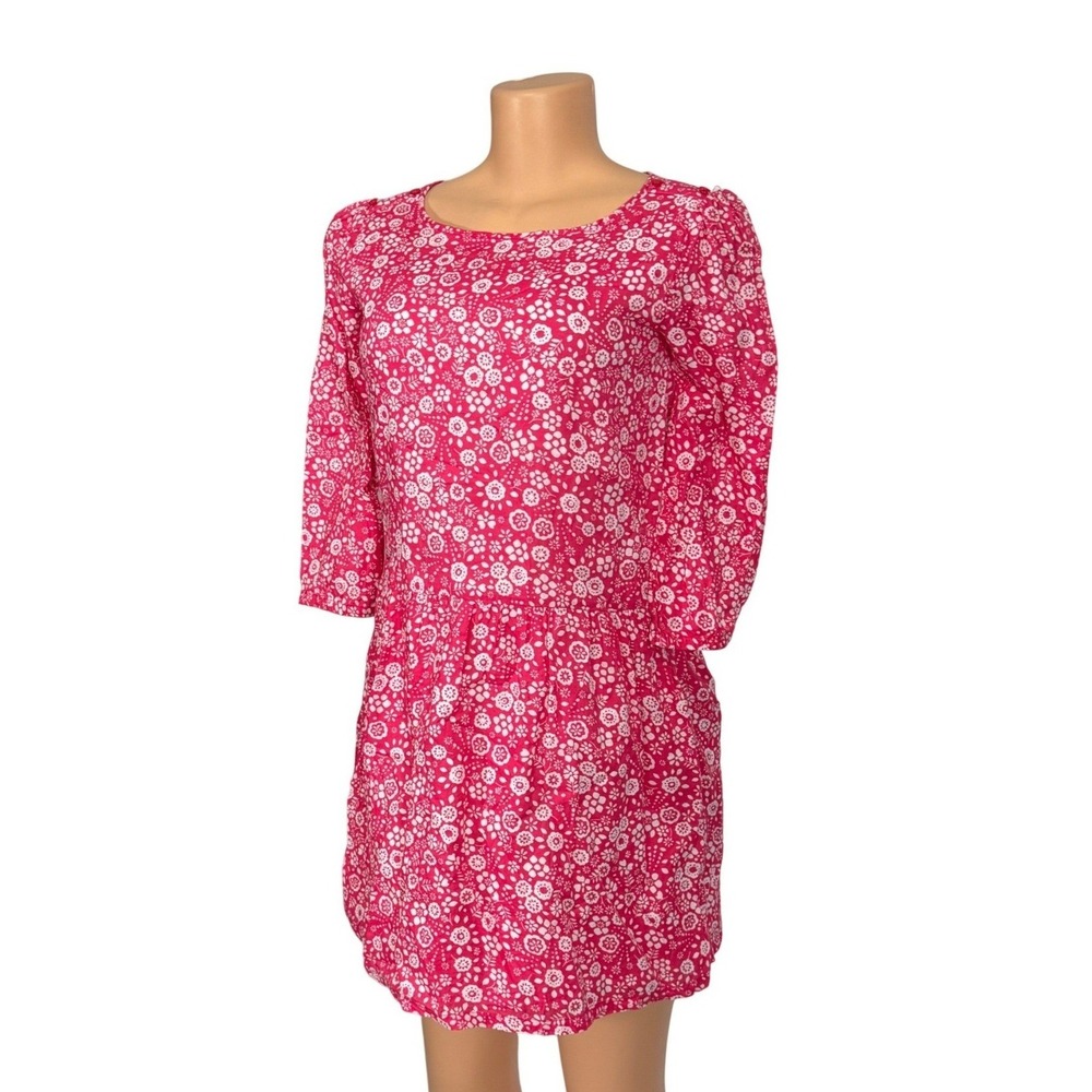 Gap Kids Girls XXL Pink White Floral Daisy Drop Waist 3/4 Sleeve Dress Kids XXL‎